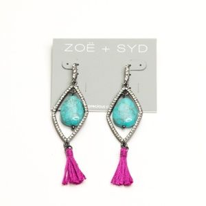 🌺 Zoe + Syd Turquoise Pink Tassel Drop Earrings